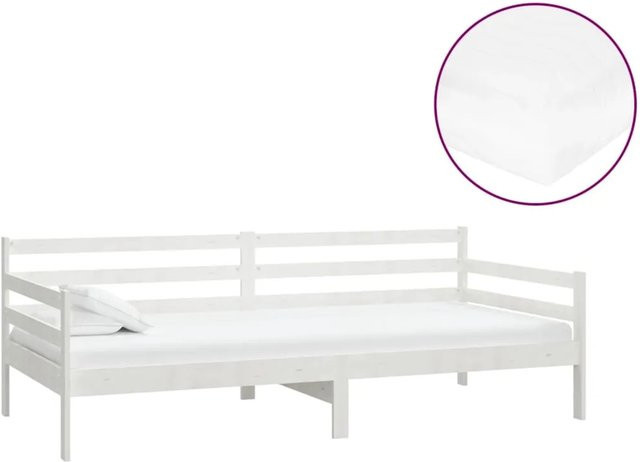 vidaXL Tagesbett aus massivem Kiefernholz mit Matratze aus PU-Schaumstoff, Weiß, B/T/H: 90 x 200 cm - Bild 1