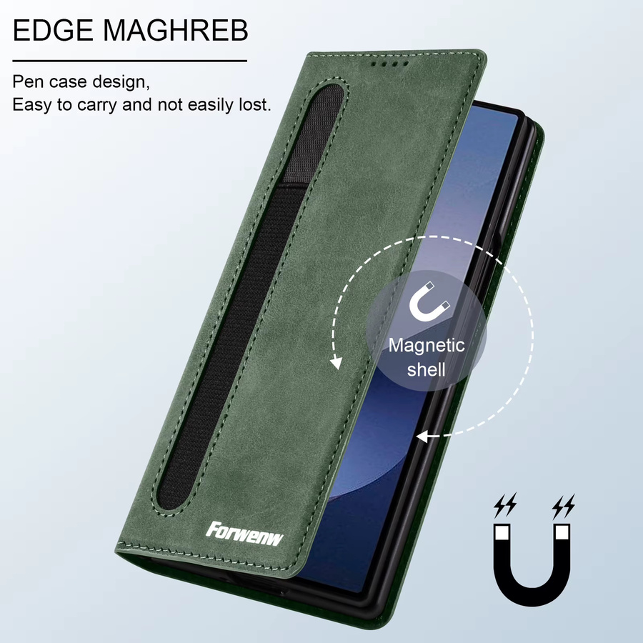 Luxuriöse Leder-Handyhülle als Brieftasche für Samsung Galaxy Z Fold 7, 6, 5, 4, 3 in Grün - Bild 2