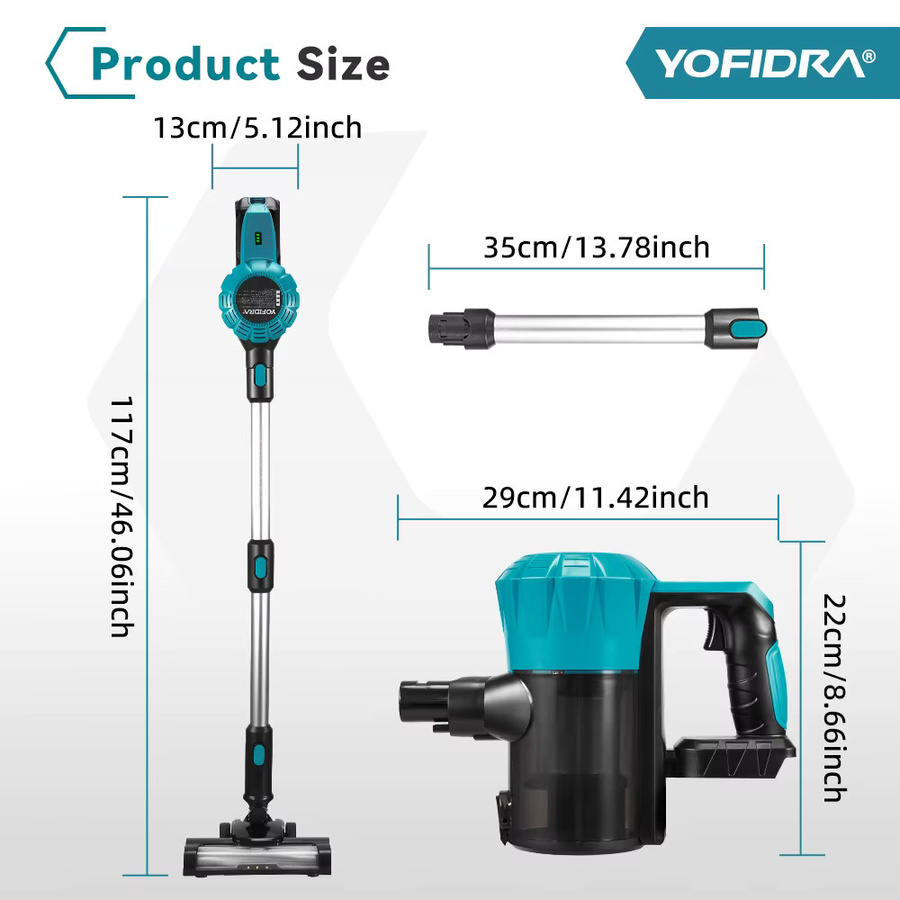 YOFIDRA Kabelloser elektrischer Staubsauger mit 1800W und 30KPa Saugkraft, ausgestattet mit LED-Licht und kompatibel mit Makita 21V Akku - Bild 2