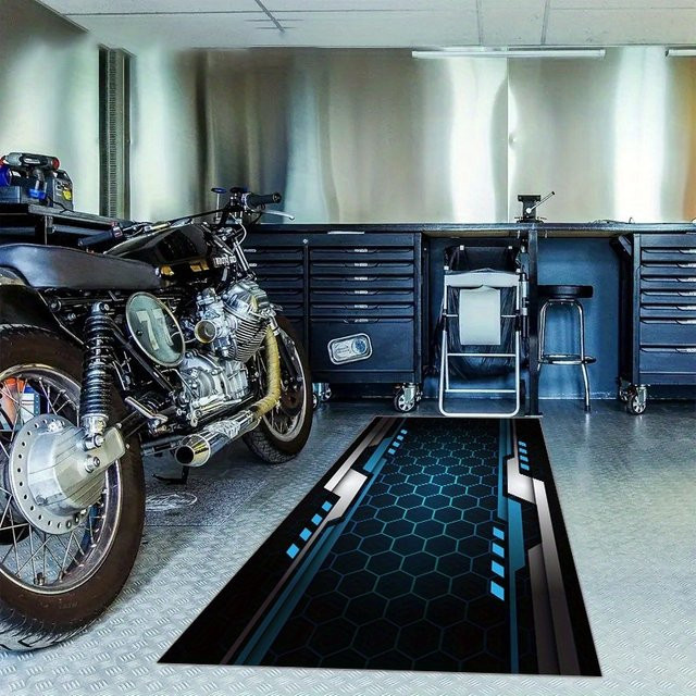 VIKAMA Motorrad-Garagenbodenmatte mit Renn-Display-Design, ölbeständig und verschleißfest, Mehrfarbig - Bild 1