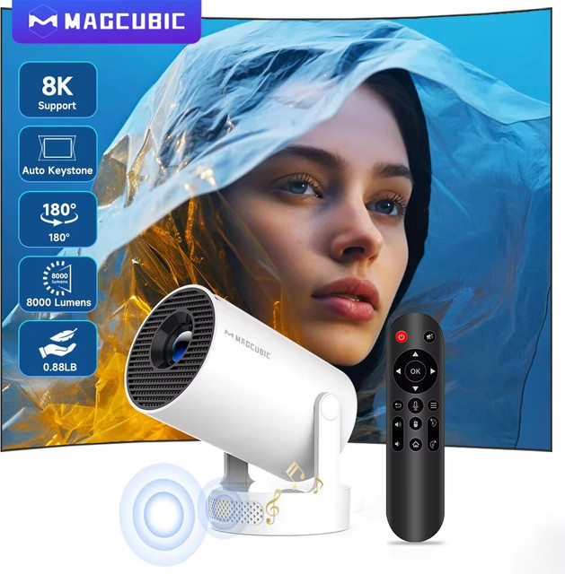 Magcubic HY300Pro+ Projektor mit Android 14, 8K Auflösung, 8000 Lumen, Wifi6 und Bluetooth 5.4, weiß, tragbar mit Sprachsteuerung und Airmouse - Bild 1