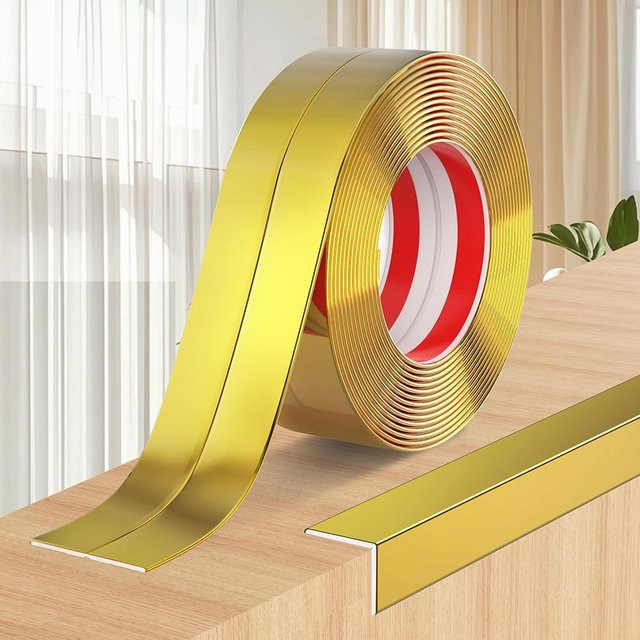 Selbstklebende L-förmige Zierleiste BeasVigo als Wandwinkelschutz für Tisch und Türrahmen in Gold, Breite: 4 cm, Länge: 300 cm - Bild 1