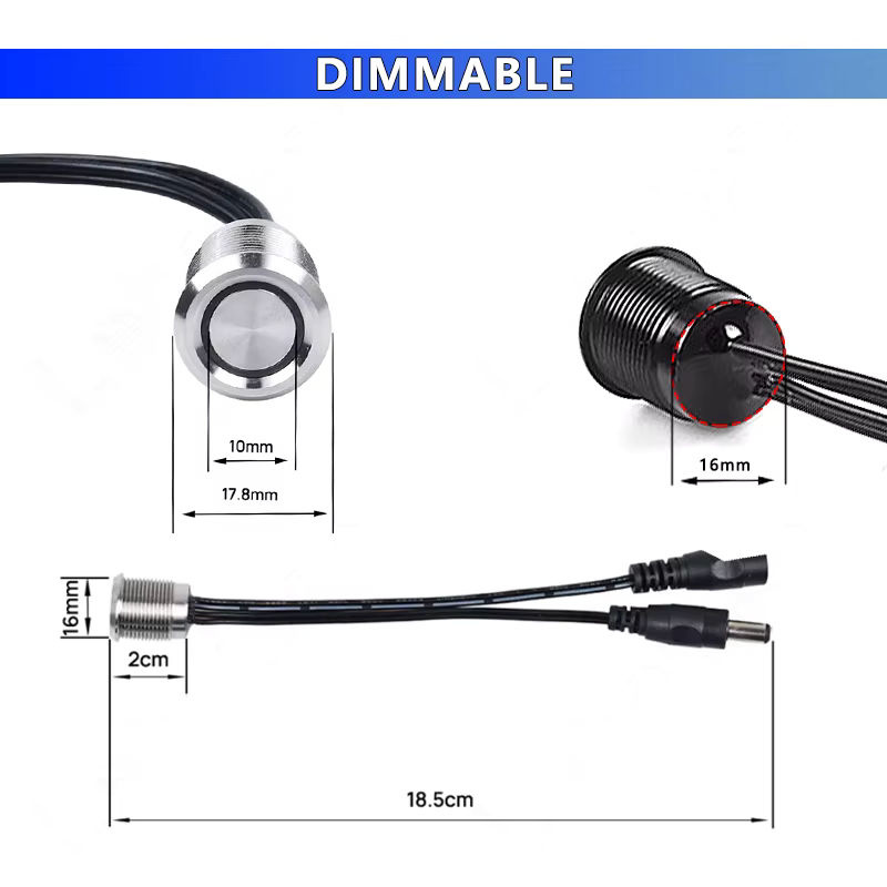 Lebeisenf LED-Touch-Dimmer für einfarbige LED-Streifen, 12V/24V, 6A, Schwarz, Einbau-Controller für Schrank- und Barbeleuchtung - Bild 3
