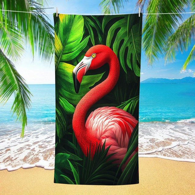JMG Household Supplies Strandtuch mit Flamingo-Dschungel-Motiv in Pink, Breite: 50 cm, Länge: 100 cm - Bild 1