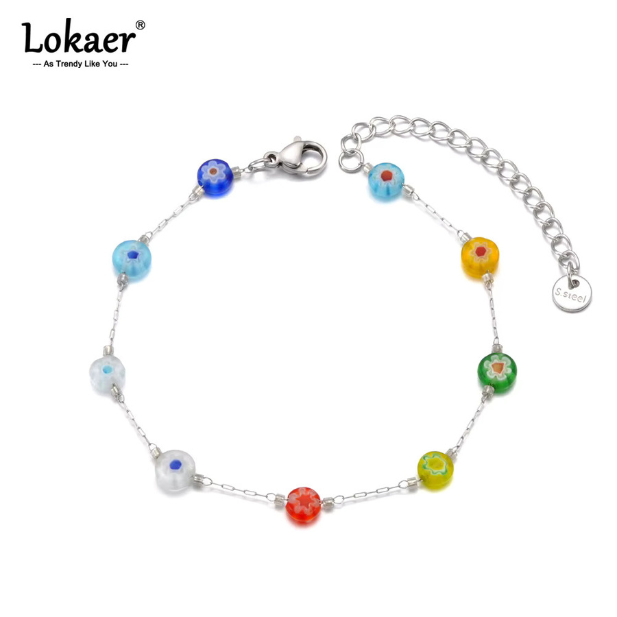 Lokaer Armband Halskette, Glasperlen, Perle, Bunt, Edelstahl, Damen - Bild 2