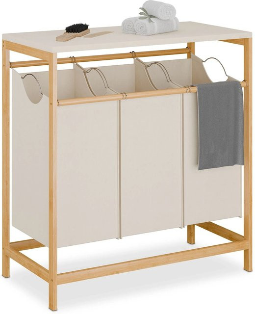 Relaxdays Wäschesammler aus Bambus in Natur Creme, klappbar, B/T/H: 78,5 x 40 x 84,5 cm - Bild 1