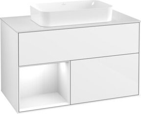 V&B Waschtischunterschrank Finion mit Wandbeleuchtung in Weiß lackiert, Breite: 100 cm, Tiefe: 60,3 cm - Bild 1