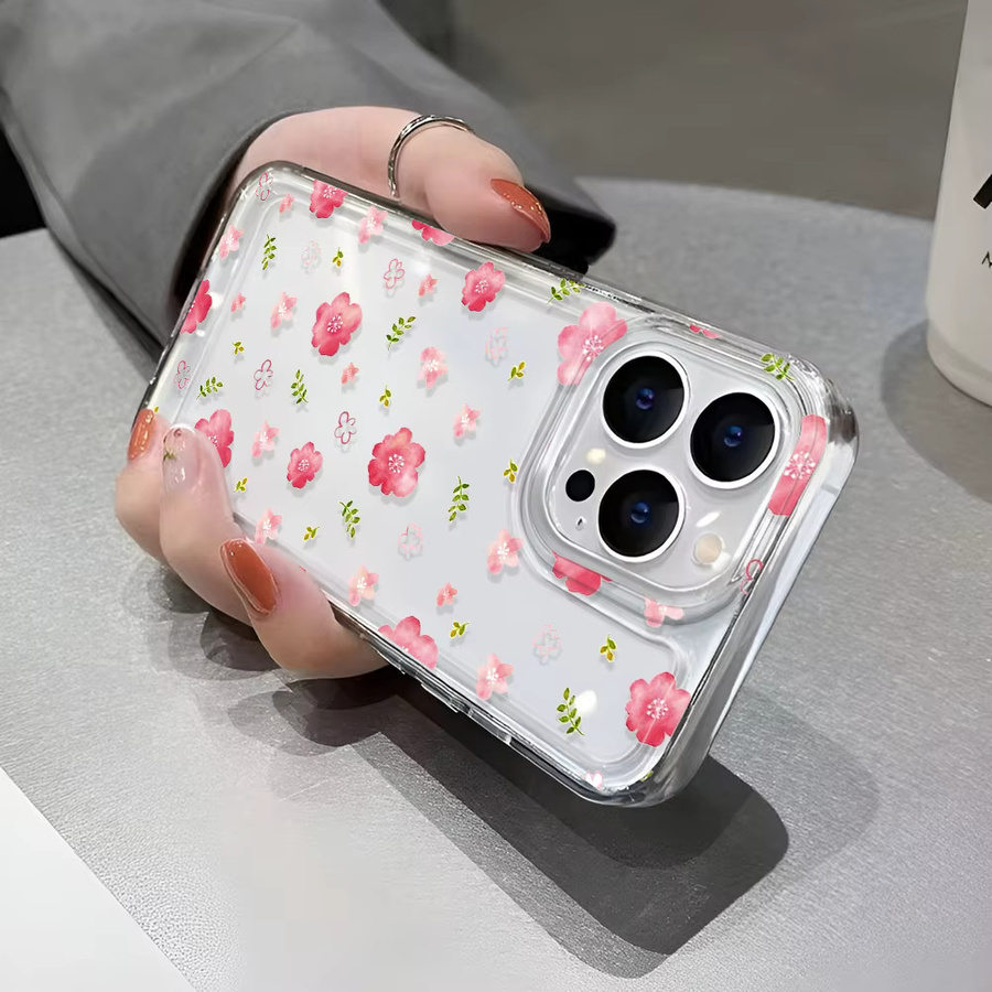 Transparente Handyhülle mit rosa Kirschblüten-Druck für Apple iPhone 11 bis 17 Pro Max, kratzfeste Schutzhülle in Pink und Transparent - Bild 5