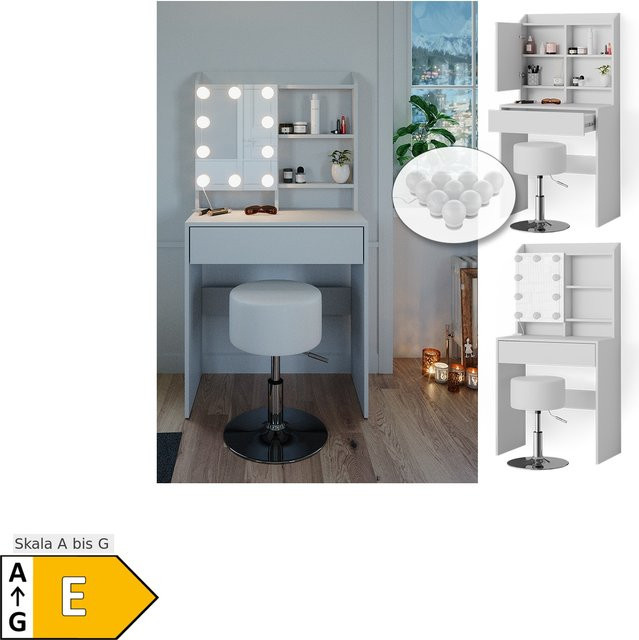 Vicco Schminktisch Laura Weiß mit LED-Beleuchtung und Hocker, B/T/H: 136 x 70 x 40 cm - Bild 1