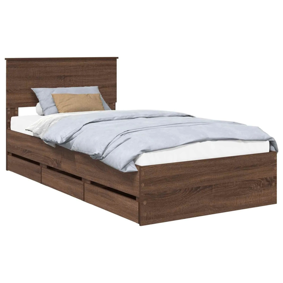 vidaXL Bettrahmen mit Schubladen in Eiche Braun, B/T/H: 100 x 200 x 101 x 101 x 90 cm - Bild 2