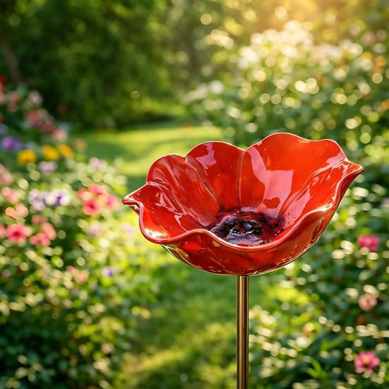 Ethereall Metall Gartenstecker Blume als bestäuberfreundliche Bienen Tränke und Vogelbad in Violett - Bild 3