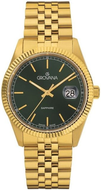 Grovana Kensington Royal Herrenuhr, Edelstahl, Gold, grünes Zifferblatt, Quarz - Bild 1