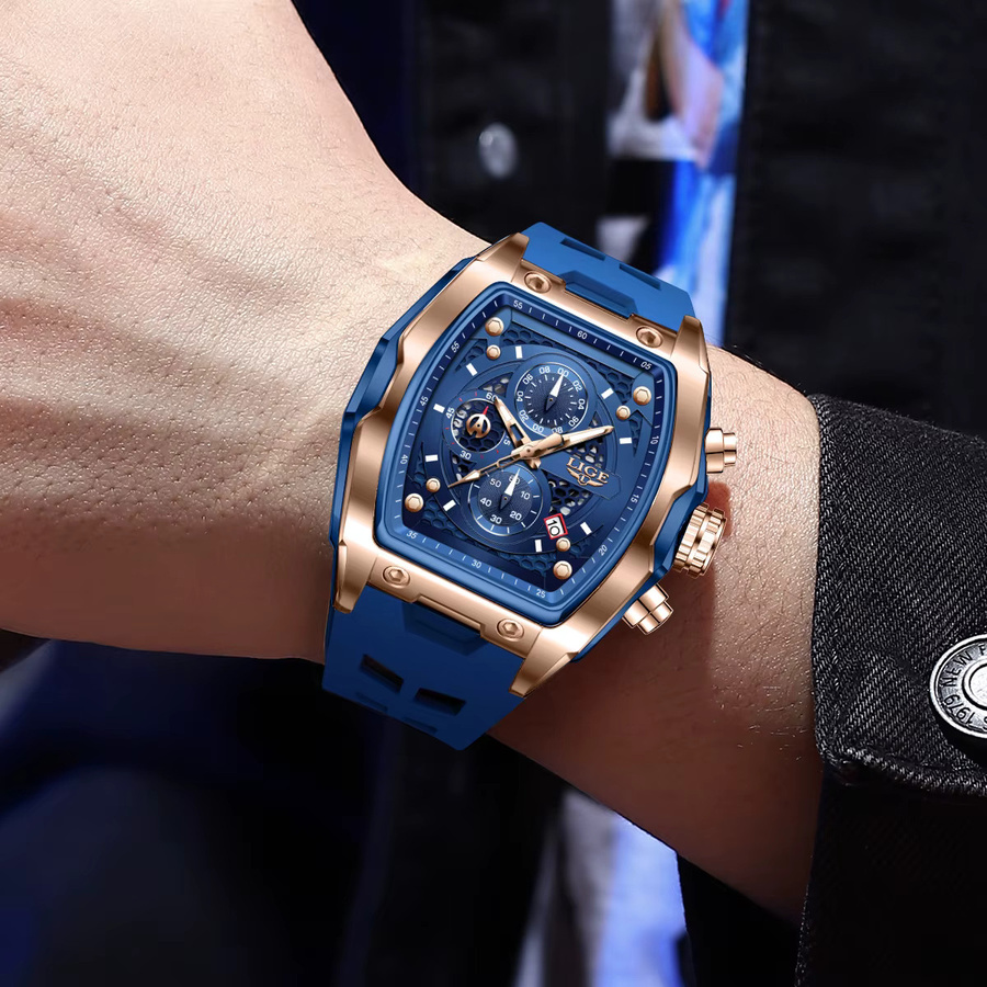 LIGE Armbanduhr, Chronograph, Quarz, Silikon, Blau, Herren - Bild 3