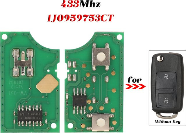 Jingyuqin Klappbarer Fernbedienungs-Autoschlüssel Leiterplatte 433MHz mit 2 Tasten für VW Volkswagen Bora Passat Polo Golf MK4 Octavia in Grün - Bild 1
