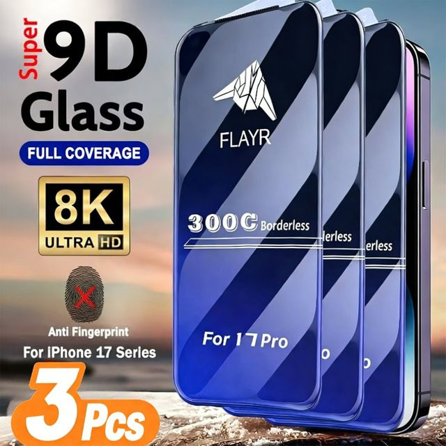 NNBILI 3er-Set 300C Black Edge Displayschutzfolie aus gehärtetem Glas für iPhone 17 16 15 14 13 12 11 Pro Max in Schwarz und Transparent mit vollflächiger Abdeckung - Bild 1