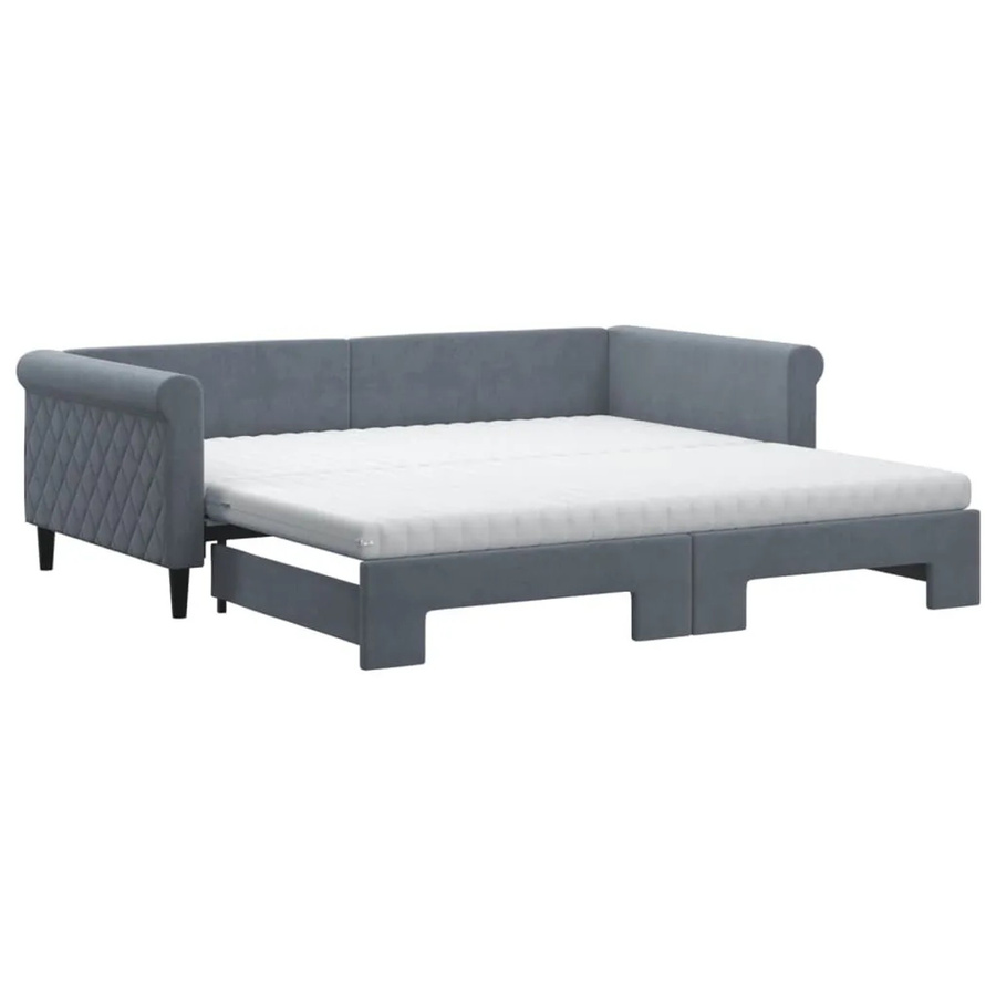vidaXL Tagesbett ausziehbar mit Matratzen in Dunkelgrau aus Samt mit Schaumstofffüllung B/T/H: 200 x 100 x 68 cm - Bild 2