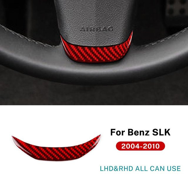 HOSHING AUTO PRO Lenkrad-Zierblende im Carbonfaser-Look für Mercedes Benz SLK R171 2004-2010 in Schwarz mit rotem Akzent (LHD/RHD) - Bild 1