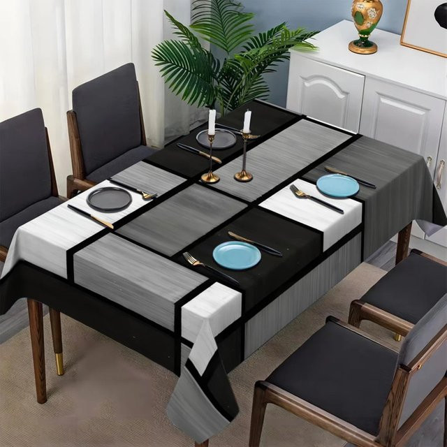VIKAMA Moderne geometrische Tischdecke in Schwarz-Weiß-Grau für rechteckige Esstische - Bild 1