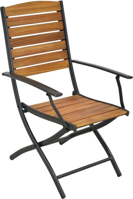 Merxx Santorin Klappsessel 2er-Set aus Aluminium und geöltem Akazienholz in Anthrazit und Braun - Bild 1