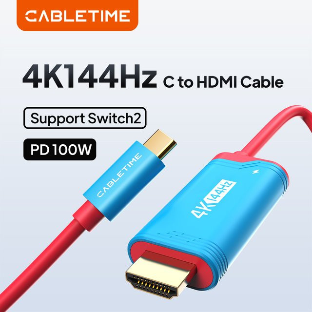 CABLETIME USB-C auf HDMI Adapter mit 100W PD, 4K 144Hz, Schwarz, kompatibel mit PlayStation und Nintendo Switch - Bild 1