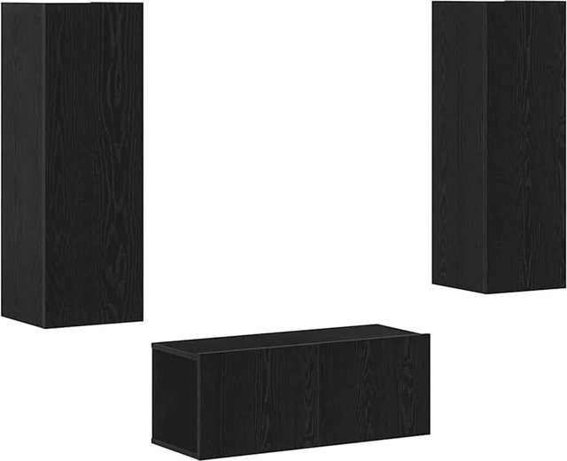 vidaXL TV-Schrank-Set in Schwarz und Eichen-Optik aus Holzwerkstoff, rustikales Design, B/T/H: 176 x 30 x 160 cm - Bild 1