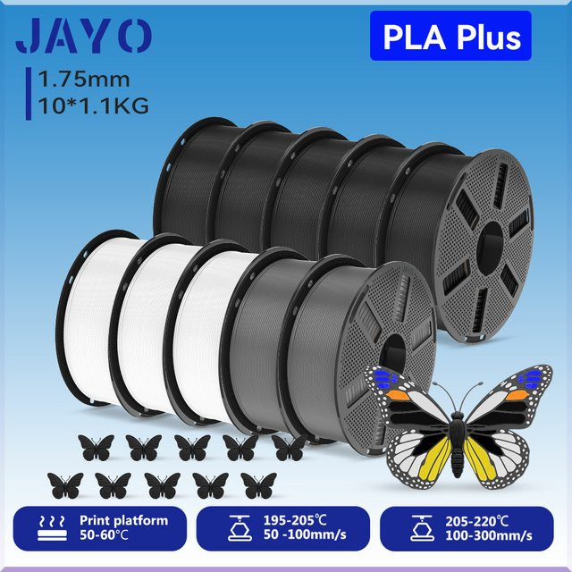 JAYO PLA+ Filament Set 10 Rollen Multicolor 1,75 mm für FDM 3D-Drucker und 3D-Stifte 1,1 kg pro Rolle - Bild 1