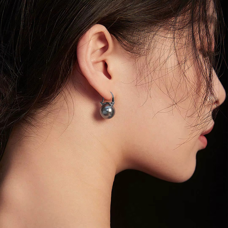 VOBIPY Ohrring 925 Silber, schwarze Perle, Damen - Bild 4