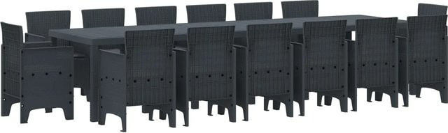 vidaXL 15-teiliges Garten-Essgruppen-Set aus Poly-Rattan mit Kissen in Anthrazit - Bild 1