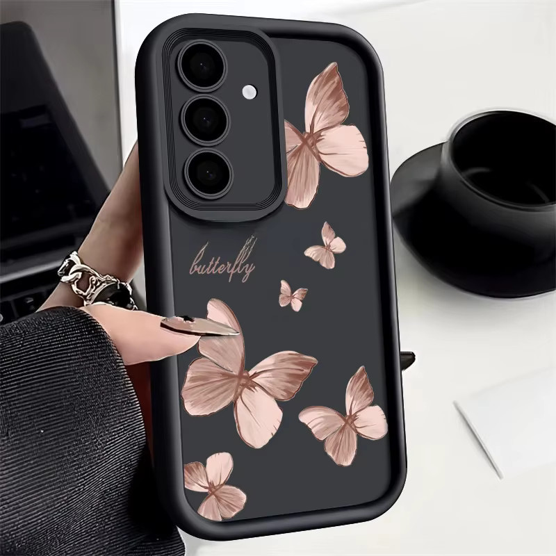 Silikon Handyhülle mit Retro Schmetterling Design für Samsung Galaxy A14 A34 A15 A56 A55 A54 A53 A36 A26 S25 S24 S23 S22 Ultra Plus S21 S24 FE in Rot - Bild 3