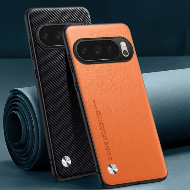 EUCAGR PU-Lederhülle mit Silikon-Rückseite für Google Pixel 10A, Pixel 10 Pro XL und Google Pixel 11 Pro XL in Schwarz und Orange - Bild 1