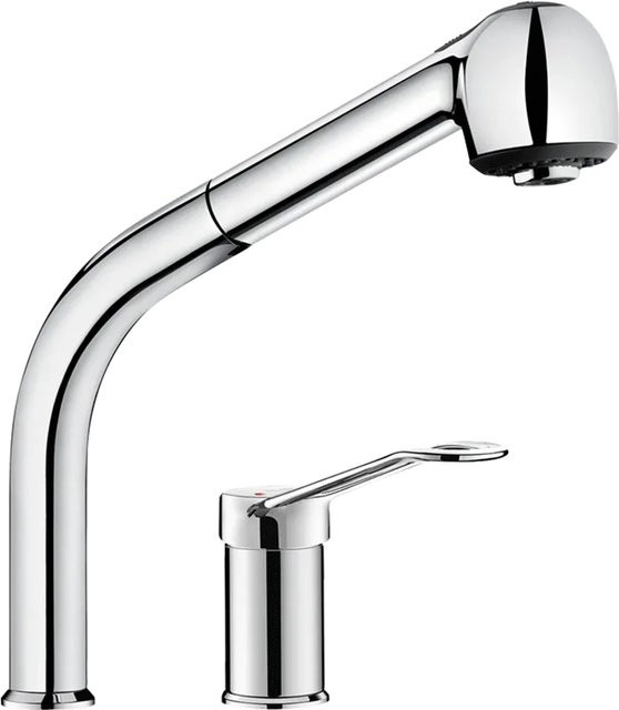 Delabie SPT-EHM Spültisch-Mischbatterie mit Auszugbrause und Standsäule, Chrom, Silber, Höhe: 19,5 cm - Bild 1