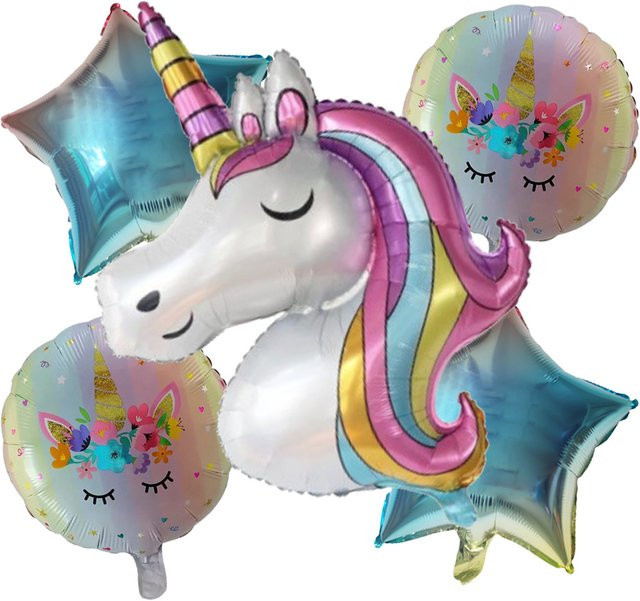 5-teiliges Hasbro Regenbogen-Einhorn-Luftballon-Set in Multicolour und Gelb für Kindergeburtstage und Babypartys - Bild 1