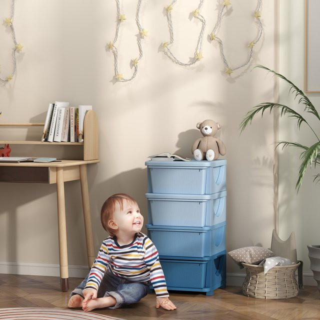 HOMCOM Schubladenschrank für Kinder aus Kunststoff in Blau mit vier Ebenen, B: 37 cm, T: 37 cm, H: 76 cm - Bild 1