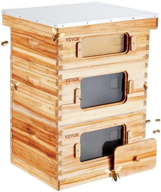 Buying Solutions MB Bienenstock Starter-Set aus wachsbeschichtetem Tannenholz mit 30 Waben, Langstroth Bienenkästen mit transparenten Acrylfenstern, Farbe: Braun - Bild 1