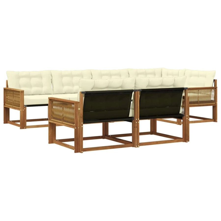 vidaXL Outdoor-Sofagarnitur L-Form aus Akazienholz mit Textilene-Bezug und Kissen in Natur und Beige - Bild 2