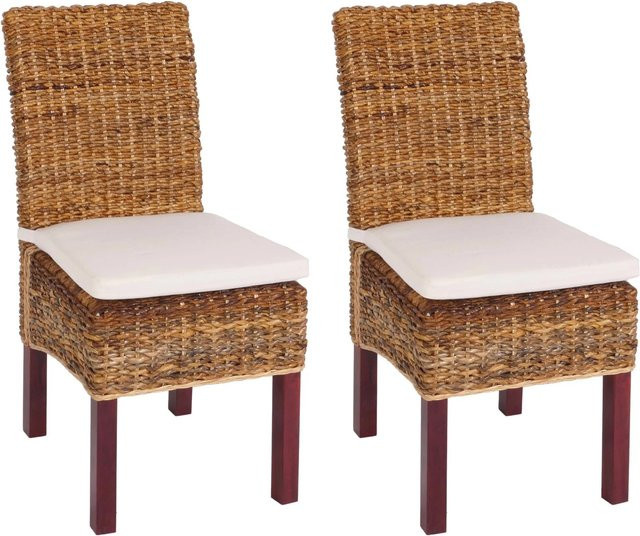 CHEFGASTRO Esszimmerstuhl 2er-Set Malibu Korbstuhl aus Bananengeflecht in Hellbraun mit Kissen, H x B x T: 96 x 46 x 41 cm, Sitzhöhe: 46 cm - Bild 1
