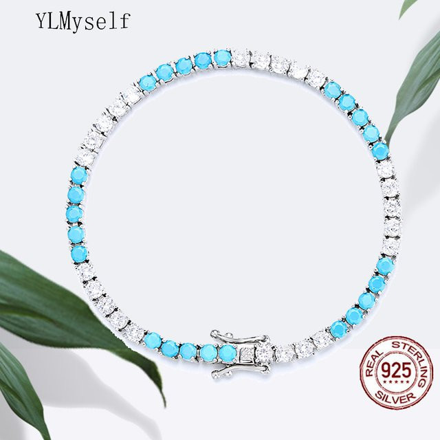 YLMyself Tennis-Armband 925 Silber, türkisblauer Stein, Zirkonia, Unisex - Bild 1