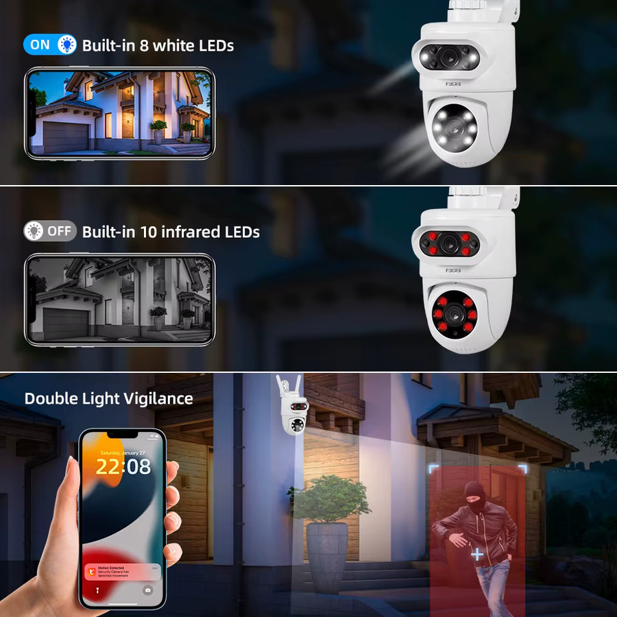 FUERS 5K 10MP Dual Objektiv IP Kamera Tuya Smart Home Sicherheit, Drahtlose WIFI CCTV Überwachungskamera für Außen mit Auto Tracking, Weiß - Bild 3