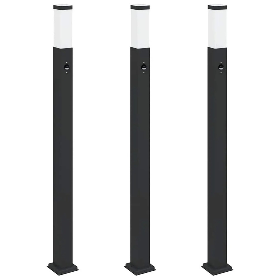 vidaXL Pollerleuchten Set 3 Stück Schwarz mit Bewegungssensor IP44 für Garten und Terrasse, Höhe: 110 cm - Bild 2