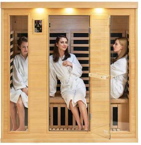 VEVOR Ferninfrarot-Holzsauna aus Hemlockholz für 3 bis 4 Personen in Braun mit Bluetooth-Lautsprechern, Farblichttherapie und gehärteter Glastür, 2580 W - Bild 1