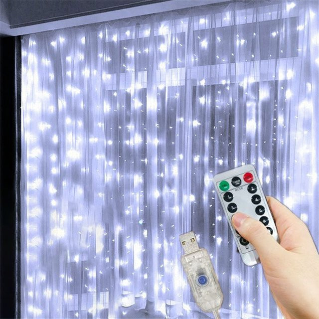 HOUHOM LED-Vorhang Lichterkette in Grün mit USB-Anschluss und Fernbedienung für Schlafzimmer, Hochzeit und Party - Bild 1