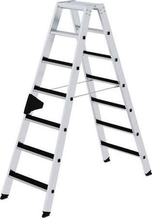 MUNK Günzburger Steigtechnik Clip-Step Aluminium Stehleiter beidseitig begehbar, Farbe: Silber, 7 Stufen, maximale Arbeitshöhe: 3,25 m