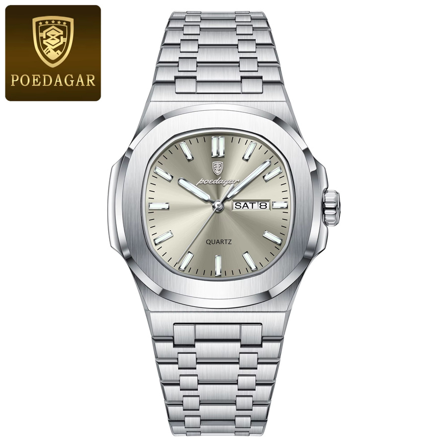 POEDAGAR Armbanduhr Quarz, Edelstahl, Silber, Herren - Bild 7