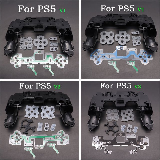 TingDong Ersatzteil-Set für PS5 V1 V2 V3 BDM-010/020/030 Controller: Mittlerer Rahmen, Leitfähiger Film und Tasten-Leitgummi in Schwarz - Bild 1