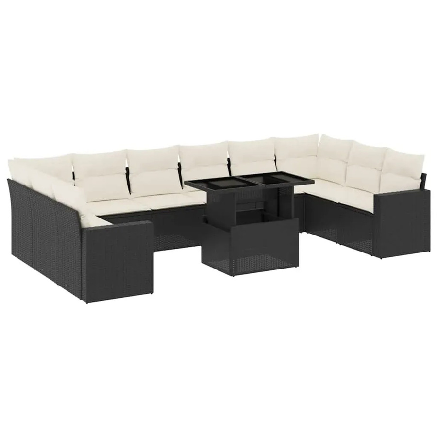 vidaXL 11-teilige Garten-Sofagarnitur aus Poly-Rattan mit Kissen in Schwarz-Creme - Bild 2