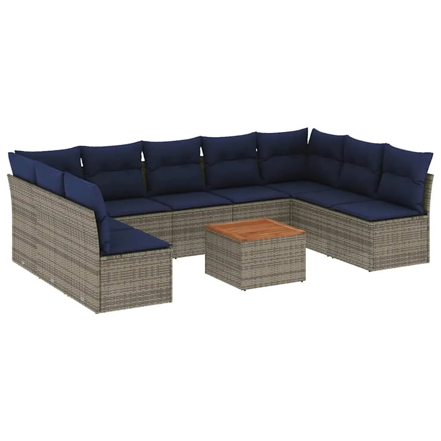 vidaXL 10-tlg. Garten-Sofagarnitur aus Polyrattan in Grau mit Kissen und Stauraum - Bild 2