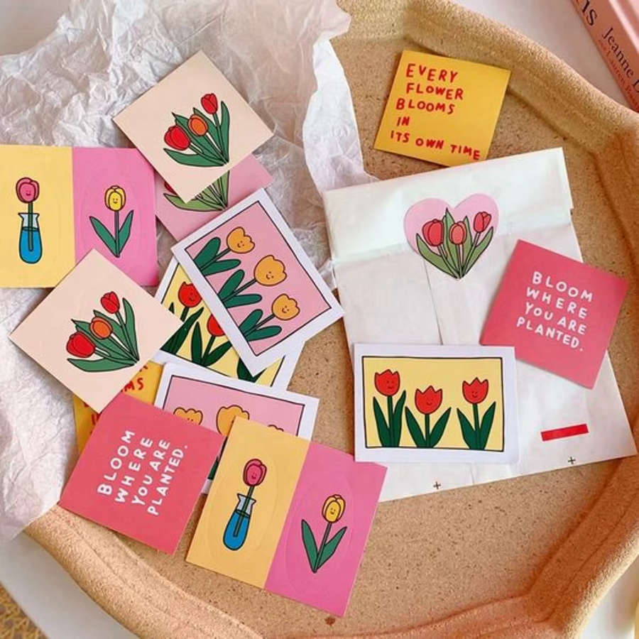 90 selbstklebende Tulpenblumen-Aufkleber in Mehrfarben für Geschenkboxen und Verpackungen, 10 Blatt Set - Bild 3