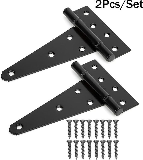 NERISXB 2 Stück robuste T-Scharniere in Schwarz, schmiedeeiserne Torschlaufe für Holzzäune und Scheintüren, rostfrei - Bild 1