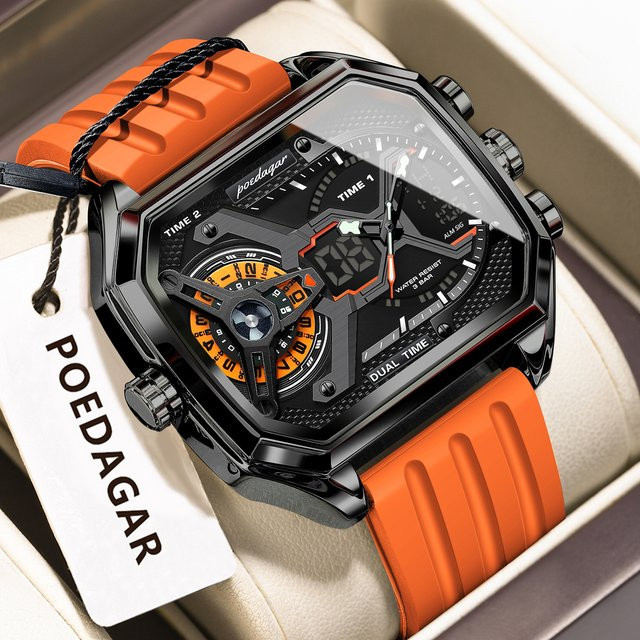 POEDAGAR Armbanduhr, Quarz, Silikon, Schwarz, Herren - Bild 1