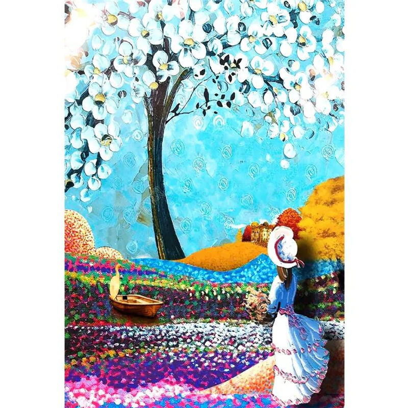 FIYO Diamond Painting Set Rund mit Baum und Mädchen in Mehrfarbig, B/H: 20 x 30 cm - Bild 3